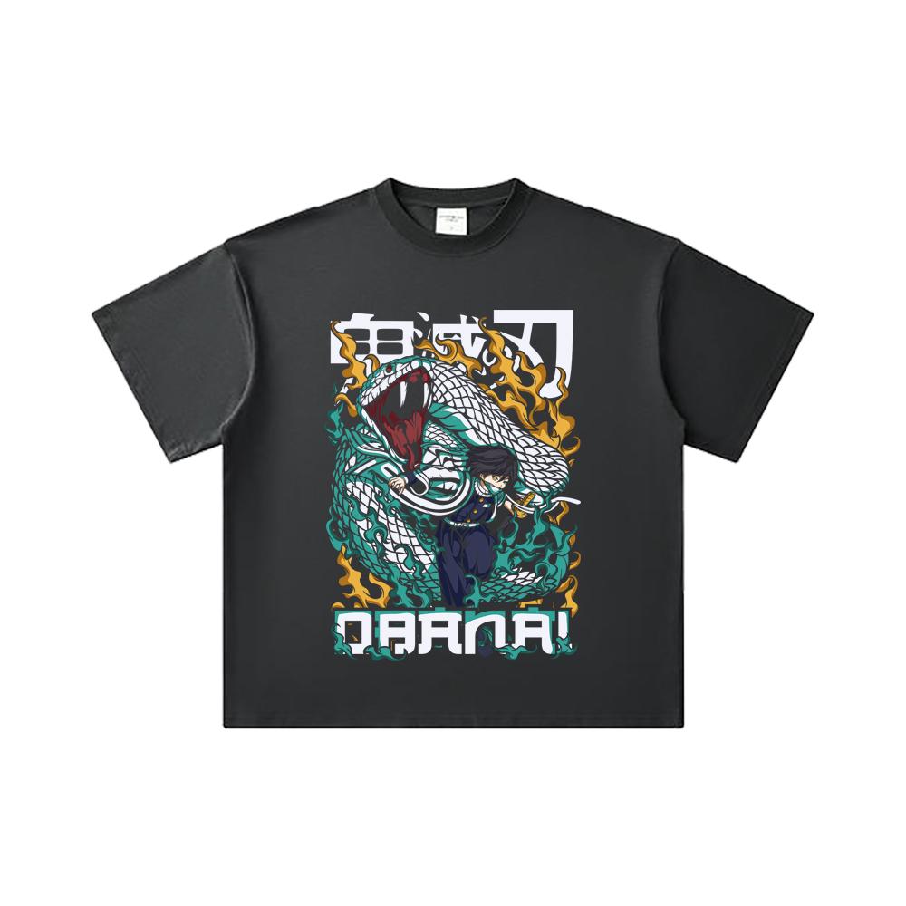 260 GSM Double Yarn 32 Count 100% Cotton Demon Slayer V103 Obanai Print Unisex Heavy Cotton T Shirt