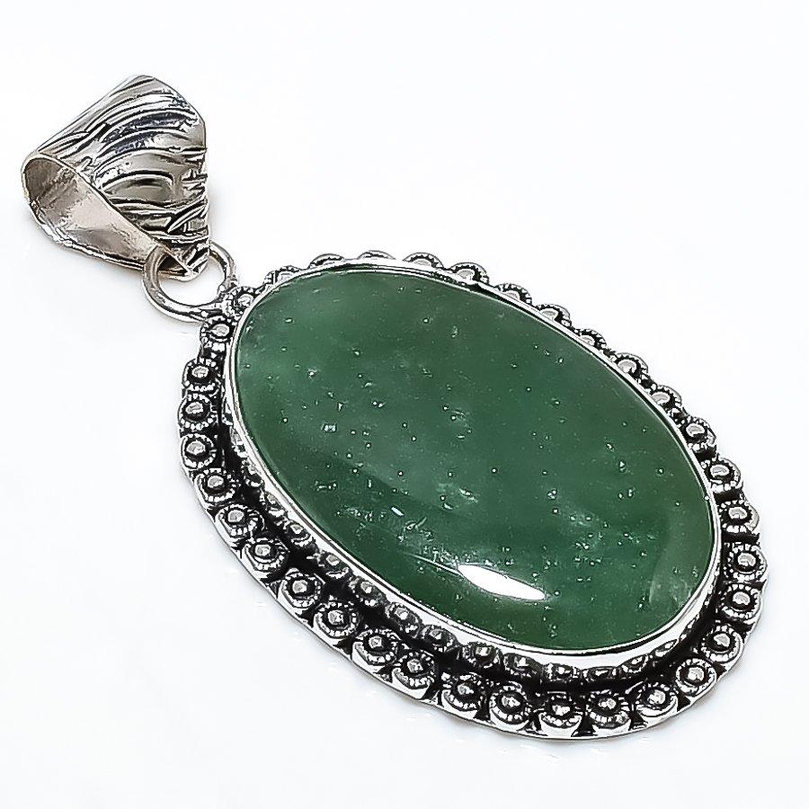 Indian Moss Agate Gemstone 925 Sterling Silver Jewelry Pendant 2.13" SU-10740