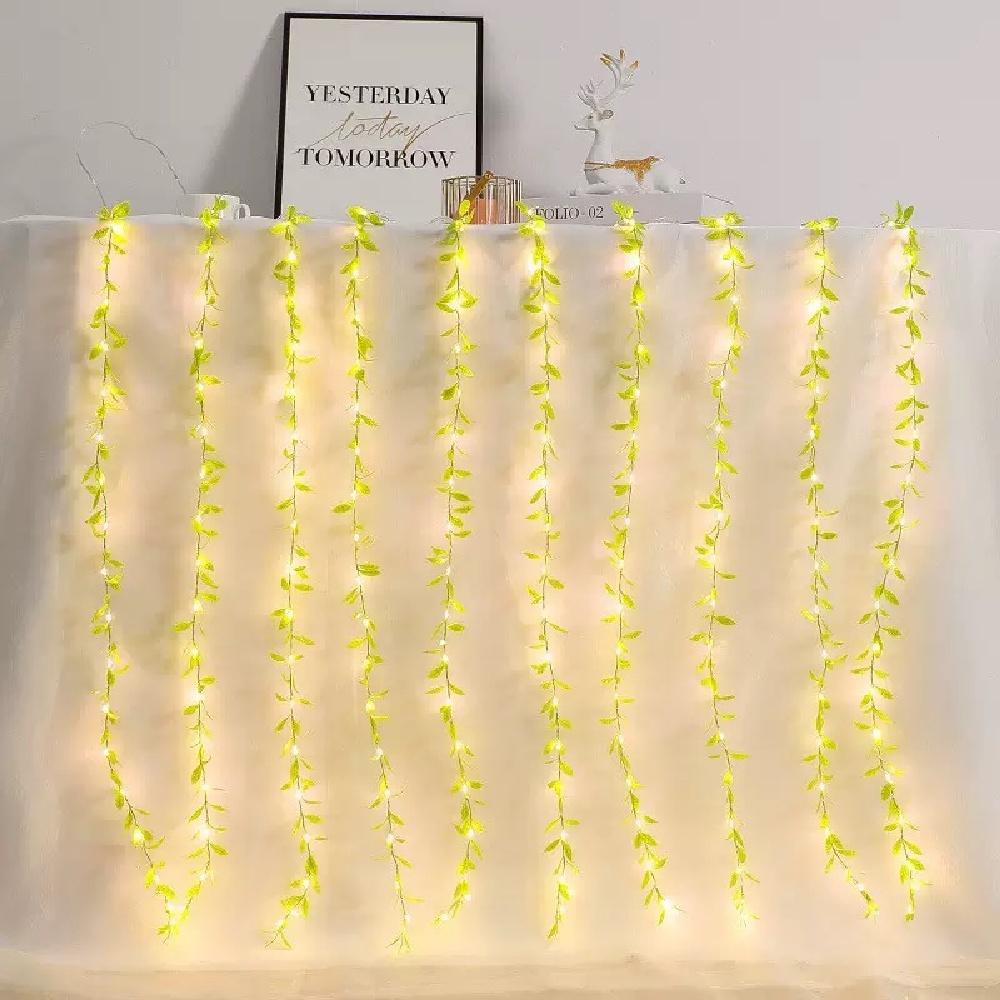 3m 100LED Willow Leaf Vine Curtain Lamp USB-Powered with 8 Modes for Room,Bedroom,Holiday,Festive Decor indoor Decoration Lights