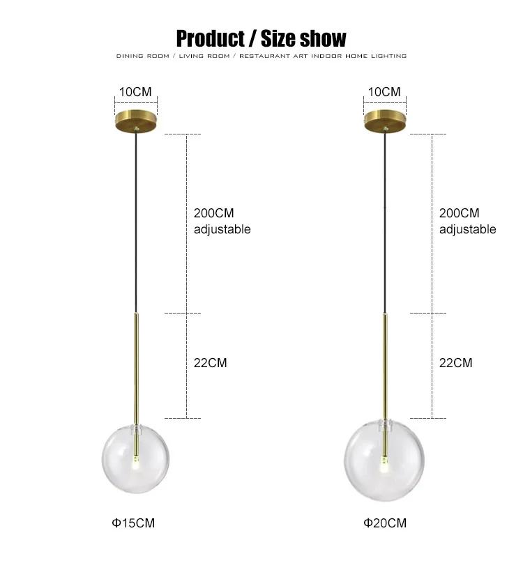 Nordic Modern Pendant Lamp Fixture Clear Glass Ball Lighting Lampshade Bedroom Hanging Lights Dining Restaurant Decor Suspension