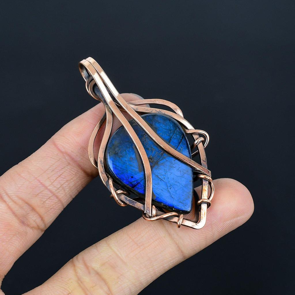 Labradorite Pendant, Handmade Gemstone 999 Copper Wire Wrapped  Antique Jewelry, For Gift Silver Jewelry