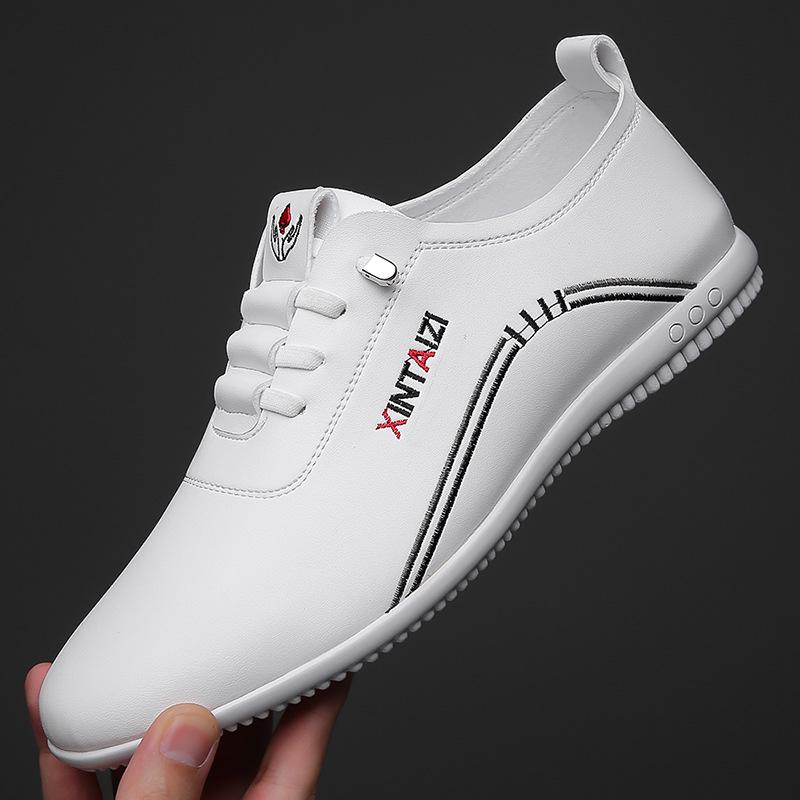 Men's White Leather Slip-On Casual Business Driving Shoes