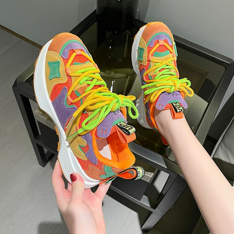 Chaussures de Papa à Semelle Épaisse Tendance 2024 Nouvelles Chaussures de Sport Décontractées Respirantes en Maille pour Femmes Chaussures Vulcanisées Polyvalentes Zapatillas Mujer