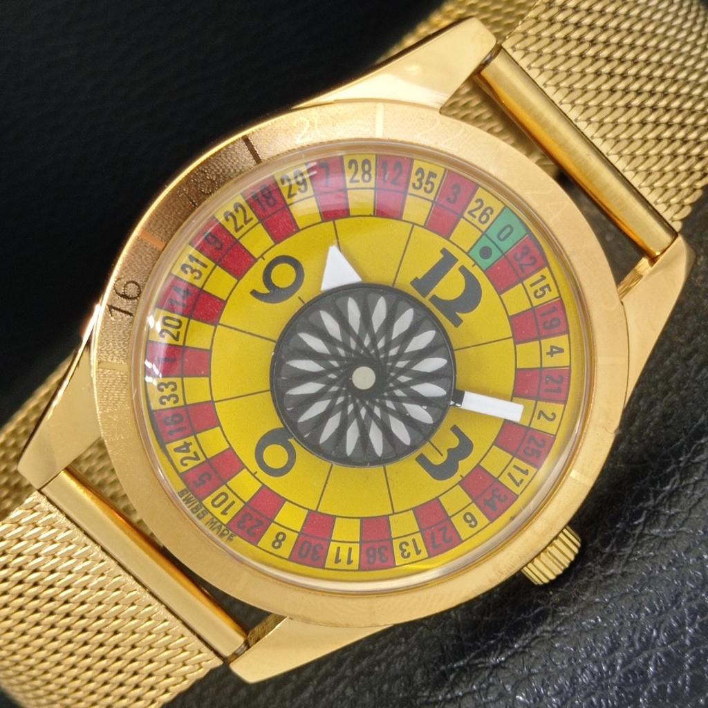

HAND-WINDING VINTAGE SWISS MENS POKER FACE YELLOW COLOR DIAL WATCH a701159-5 R205b-a701159