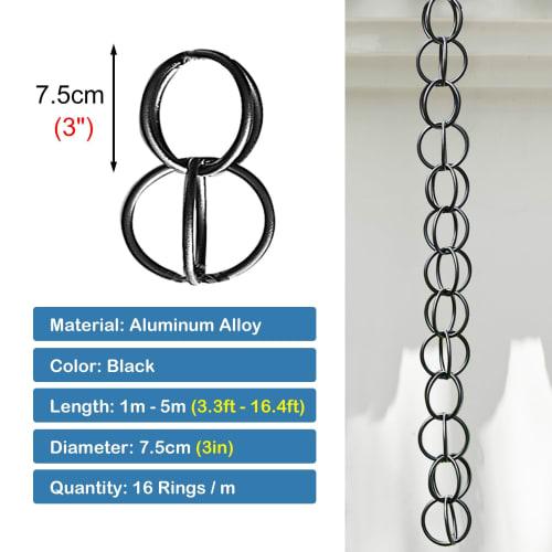 Metal Rain Chain with Rings, Rain Downspout Catcher Chain for Gazebos, Patios, and Gardens, Black Rain Chain Roof Gutter Hanger (Size: 3m (10ft))