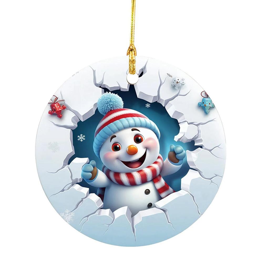 

Christmas Cartoon Santa Decorations Acrylic Snowman Hanging Ornaments Realistic Flat Tree Hanging Decorations Round Party Favors
