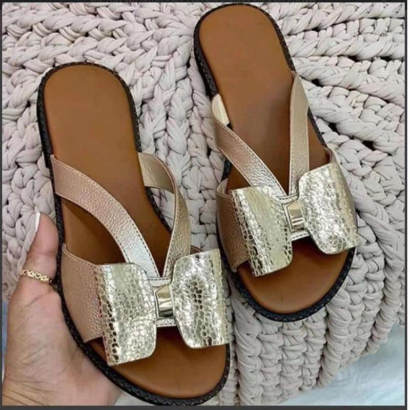 Fashion Shoes Female 2025 Hot Sale Summer Bowknot Women's Slippers Casual Sandals Outdoor Beach Shoes Retro Ladies Flat Slippers Zapatos