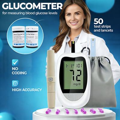 Medical-Grade Glucometer – No Coding, High Accuracy, Includes 50 Test Strips & Carry Case