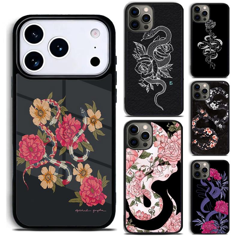 Snake Flower Phone Case For iPhone 17,16e,15,14,13,12,11,Mini,Pro,MAX Soft Silicone Cover