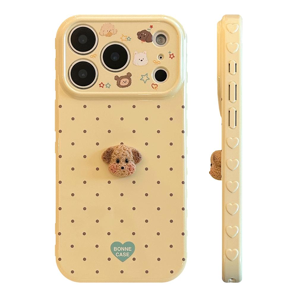 3D Cartoon Puppy Korean Polka Dots Soft Phone Cases for iPhone 17promax 17pro 17 16 15 14 13 Pro Max Shockproof Protective Cover