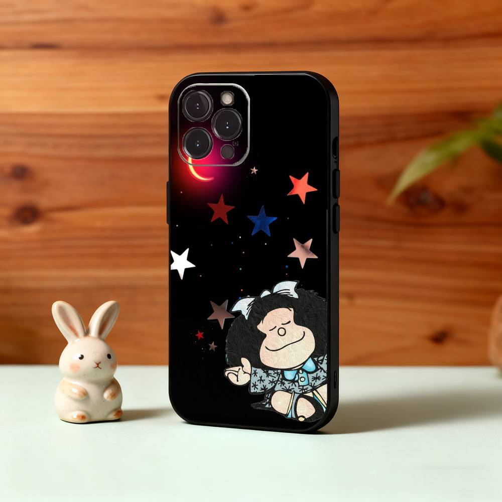 

C-Cute Cartoon M-Mafalda Phone Case For iPhone17,16,15,14,13,12Plus,Pro Max,XS,5G Soft Silicone Black Cover iPhone14Plus