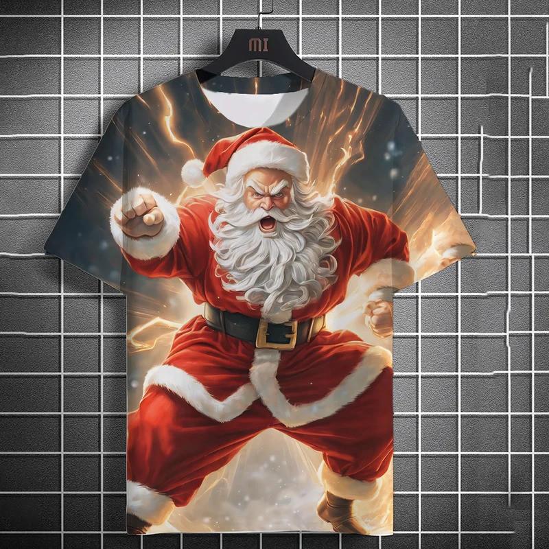New Santa Claus Cartoon Pattern Men's T-shirt 3D Printed Summer Top Short Sleeved Fashionable Casual Unisex T-shirt