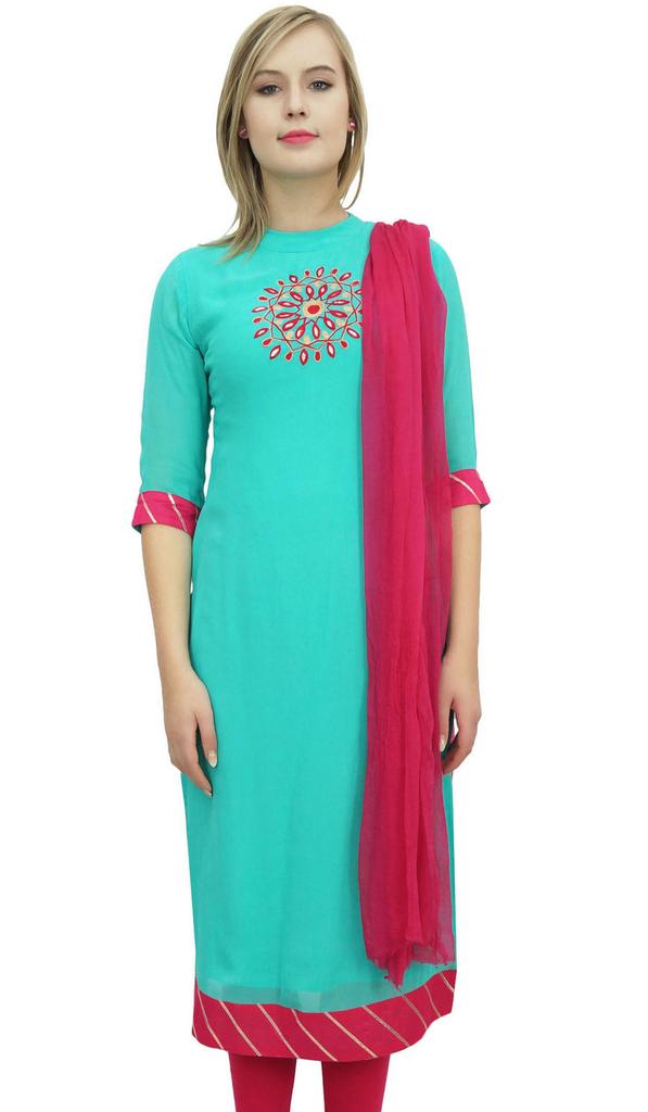 Atasi Readymade Beige Georgette Long Churidar Straight Cut Casual Salwar Suit -