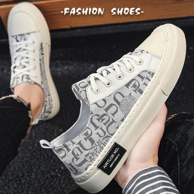 Spring Autumn Men Sneakers Soft Flats Casual Shoes Fashion Alphabet Print Canvas Sports Shoes Male Non-slip Platform Skate Shoes