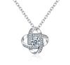 Four-Leaf Clover Diamond Pendant Necklace with Zirconia and O-Chain, White Gold Plated Clavicle Chain