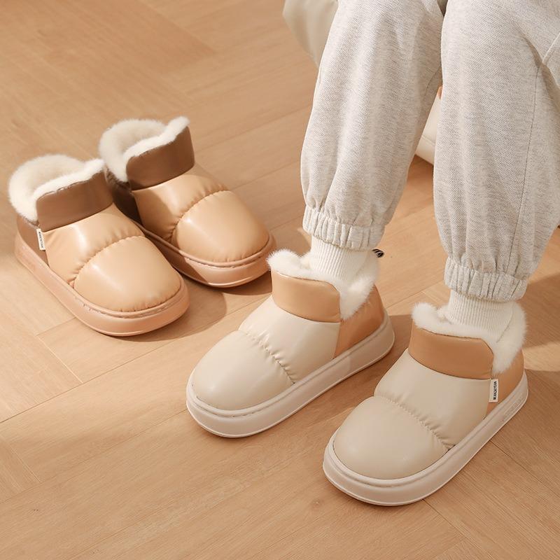 Warm edge wears waterproof cotton shoes for men, warm and velvet in winter, simple couple bag and thick-soled cotton slippers for women