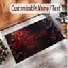 Rose Floral Theme Soft Crystal Velvet Rug Custom Name & Text Print Non Slip Floor Rug for Bedroom Living Room