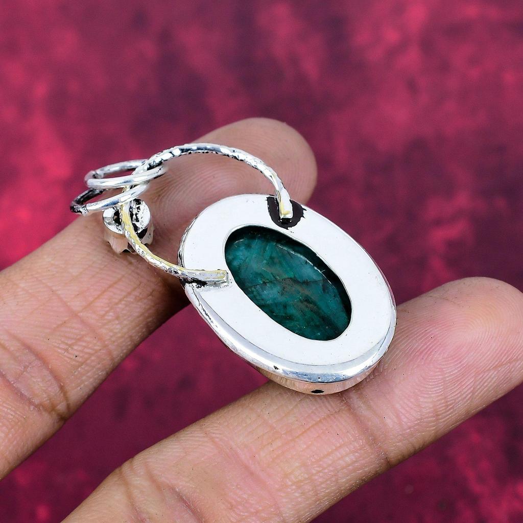 Lab Created Emerald & Green Onyx Pendant, 925 Sterling Silver Pendant Gemstone Jewelry, Handmade Pendant Amazing Jewelry, Gift For Her