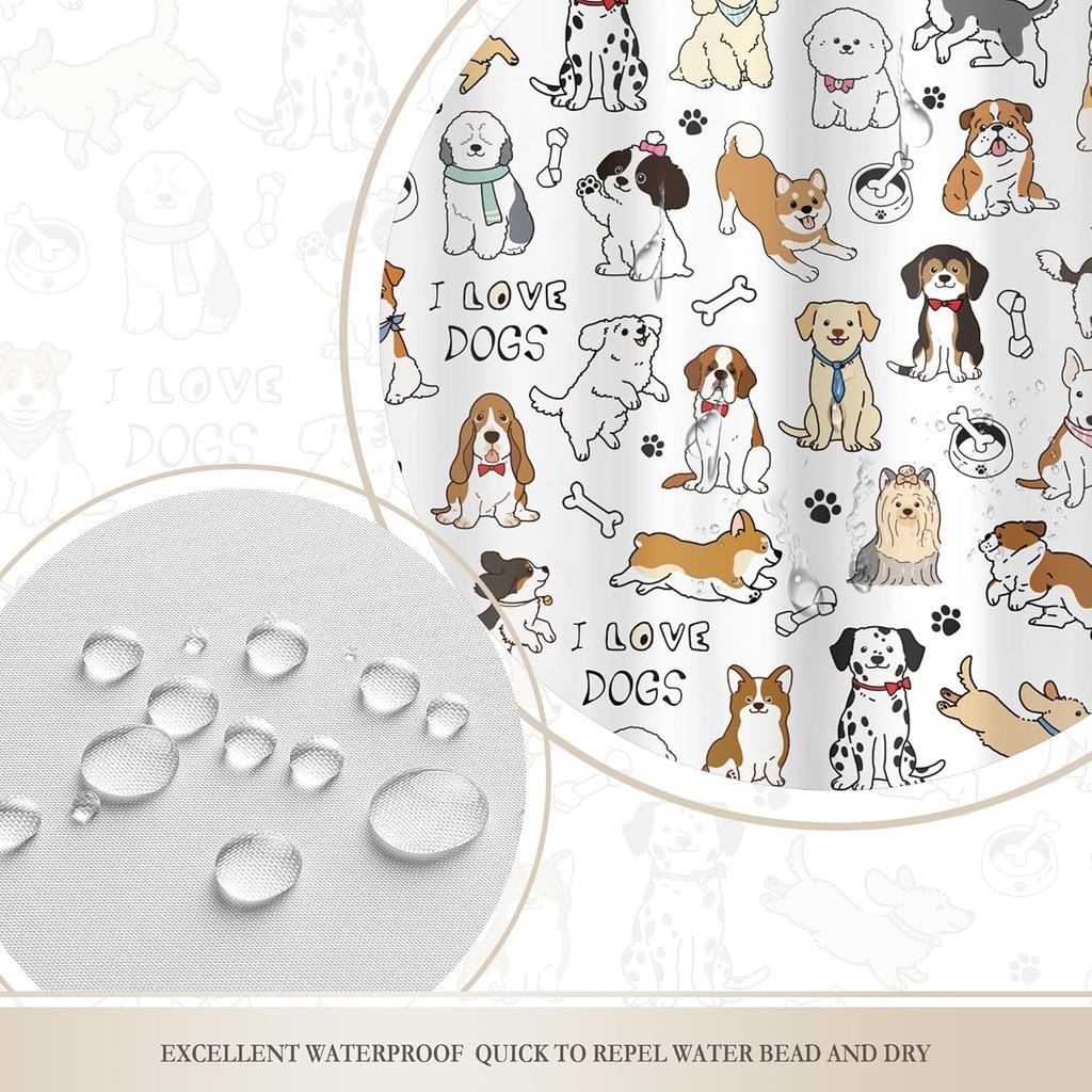 Kids Dogs Shower Curtain Cute Lovely Funny Cartoon Puppy Animals Dog Lover Nursery Bathroom Bath Accessories
