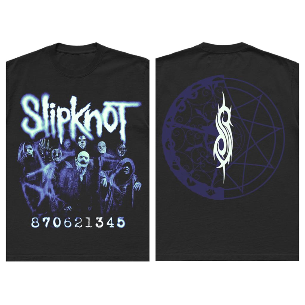 Slipknot 2021 Nordamerika-Tour Bandmitglieder Maske Doppelseitiges Vintage T-Shirt, Unisex Nu-Metal Fan Streetwear Tee, 100% Baumwolle Lässiges Kurzarmshirt