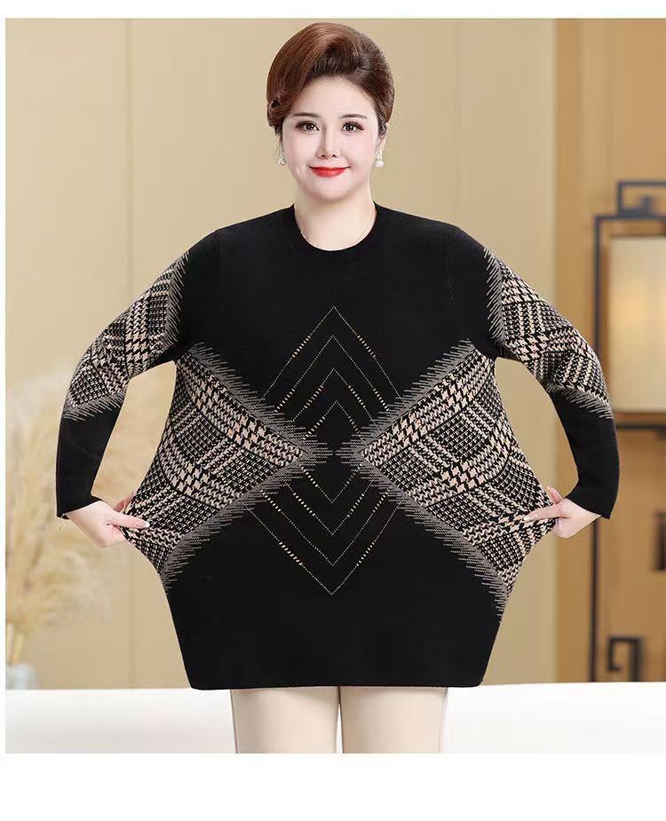Extra Wide Plus Size Autumn/Winter Wool Pullover Sweater for Middle-Aged and Elderly Women