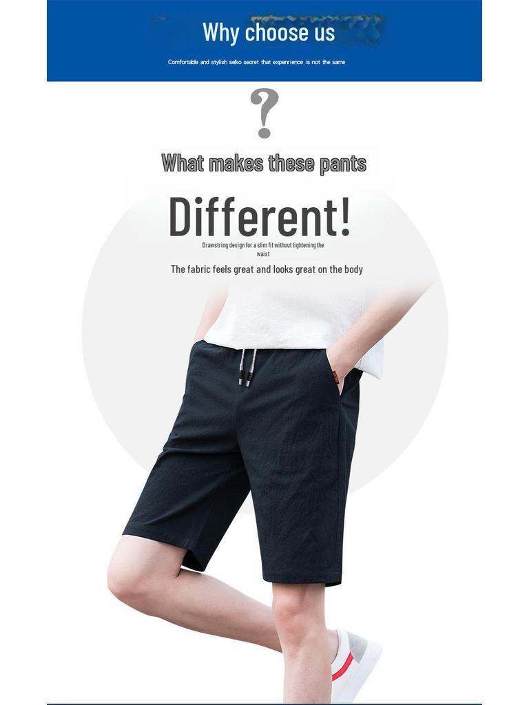 Men's Summer Casual Linen Shorts with Elastic Waist and Drawstring