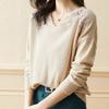 Sweater for Women Pullover Long Sleeve V-neck  Autumn Winter Warm Slim Thickened Lace Tops