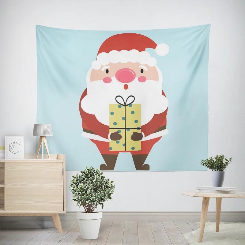 Christmas New Year Cartoon Santa Claus Pattern Living Room Bedroom Decorative Tapestry