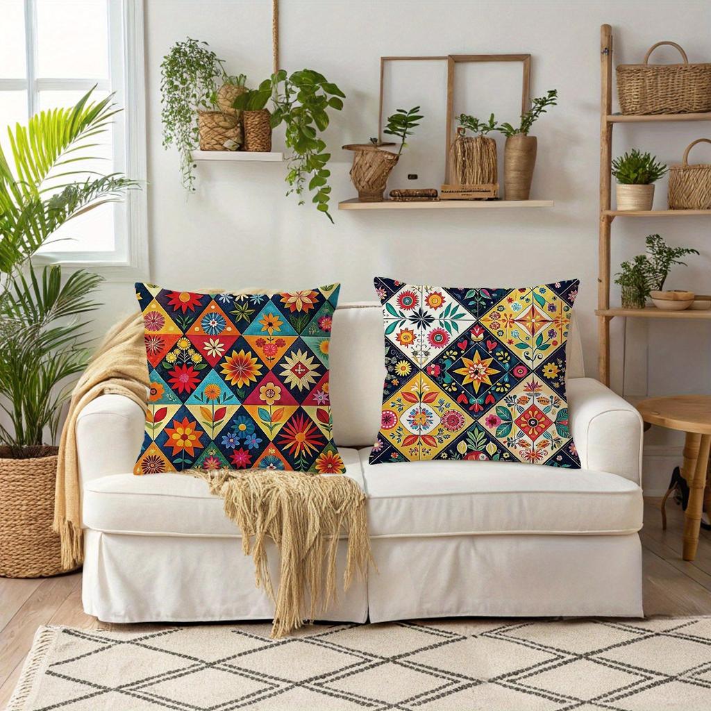 Color - Pop Geometric Floral Pillow CoversLiving Room Sofa Cushion Cover, Soft and Comfortable, Bedroom Room Decoration