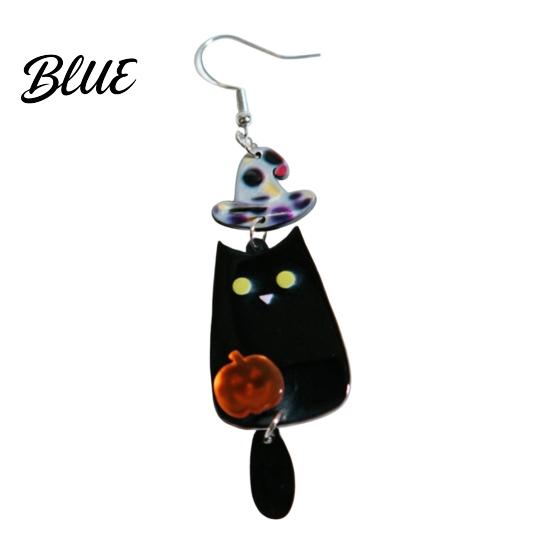 Decorative Wizard Hat Earrings 1 Pair Acrylic Halloween Earrings Black White Ghost Drop Dangle with Cat Witch Bat Pumpkin Gothic Jewelry Accessories