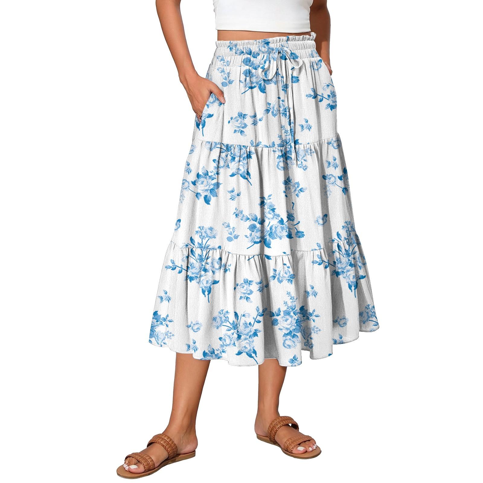 

Женская юбка макси с завязками на завышенной талии, летние длинные юбки, легкие многослойные струящиеся цветочные плиссированные юбки XL