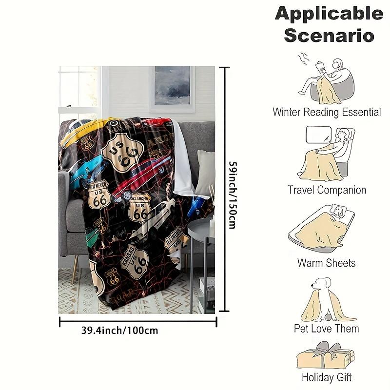 1 pc, Flannel Blanket, Vintage USA Map (Classic Cars) Pattern, Soft, Warm and Comfortable Sofa Bed Office Blanket, Lunch Blanket