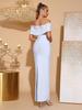 Elegant Pearl Beaded Rhinestone Off-Shoulder Bodycon Bandage Evening Dress