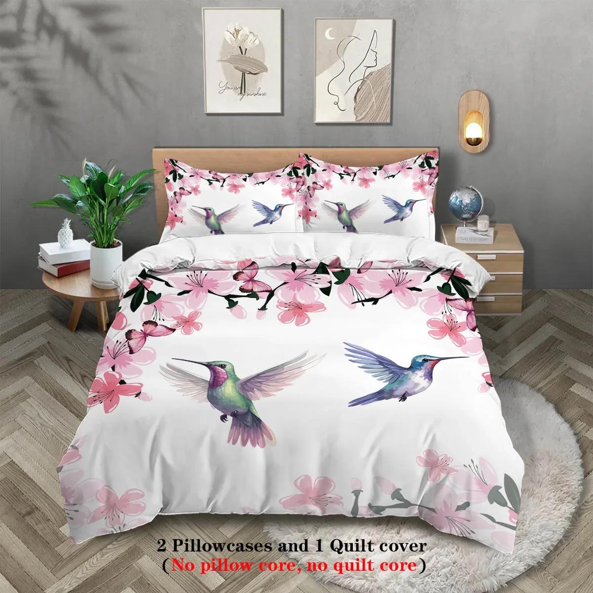

3pcs Spring Themed Bird and Flower Printed Bedding Set,For Bedroom, Guest Room (1*Duvet Cover + 2*Pillowcase, NO Core) US Twin(172x218cm)