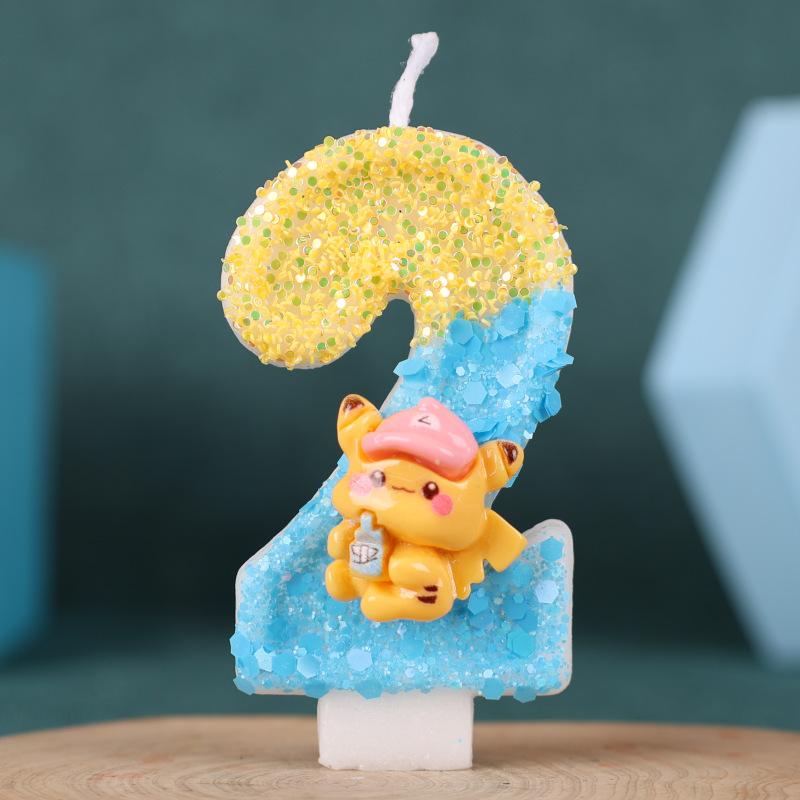 Creative Cartoon Number Birthday Candle Cake Party Decoration Handmade Pikachu Birthday Candle