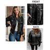 Smoke Gray Long Sleeve Women's Denim Jacket with Ripped Gray-White Frayed Hem