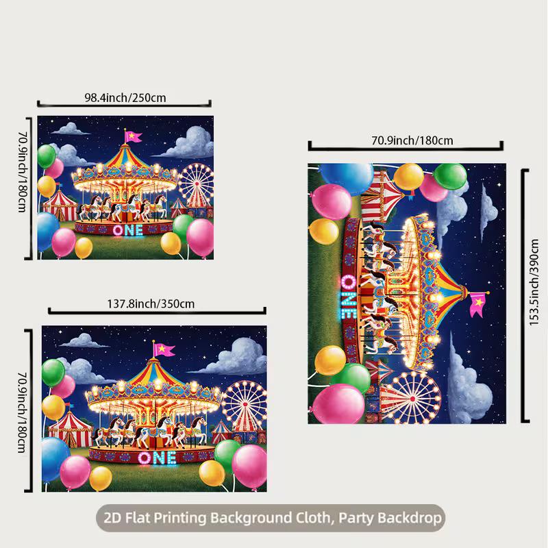 2D Kids Event Background Cloth Carnival Ferris Wheel Banner for Decor