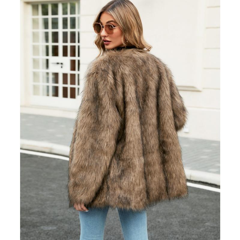 Autumn Winter V-neck Women's Faux Fur Jacket Warm Fashion Casual Short Top Oversize Coat Artificial Fur