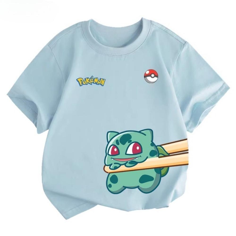 Potdemiel Estate Nuova T-shirt in Puro Cotone con Stampa Pikachu per Bambini, Ragazzi e Ragazze, T-shirt per Bambini Comoda e Traspirante