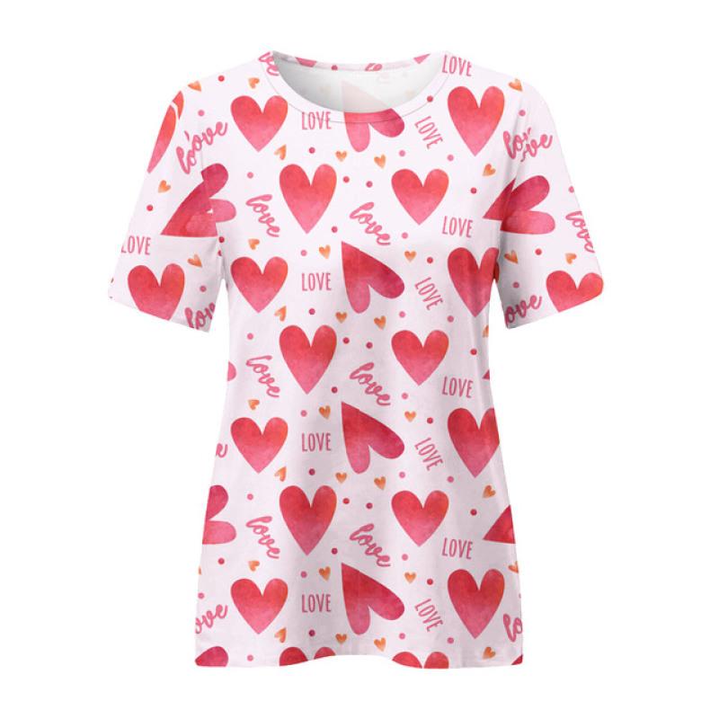 Women T-Shirt Love Pink Digital 3D Print Y2k Elegance Vintage Short Sleeve Elegant Casual Comfortable Polyester Round Neck