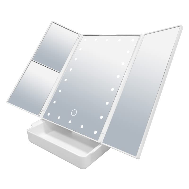 

складное зеркало для макияжа со светодиодной подсветкой, увеличительное и USB Идеально для одевания и других мелких Идеально в качестве подарка Большое, стильное, легкое, трехстворчатое стекло, белый