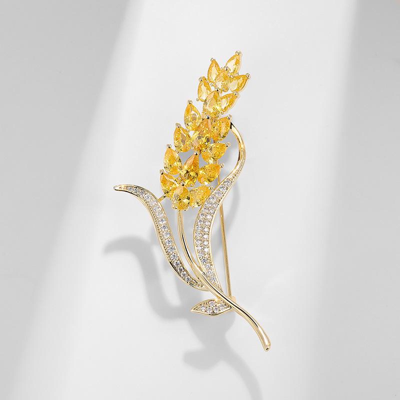 Bo Xin Yun Elegant Copper Zirconia Wheat Brooch Pin - Wheat Ear Design for Suit and Coat Gift