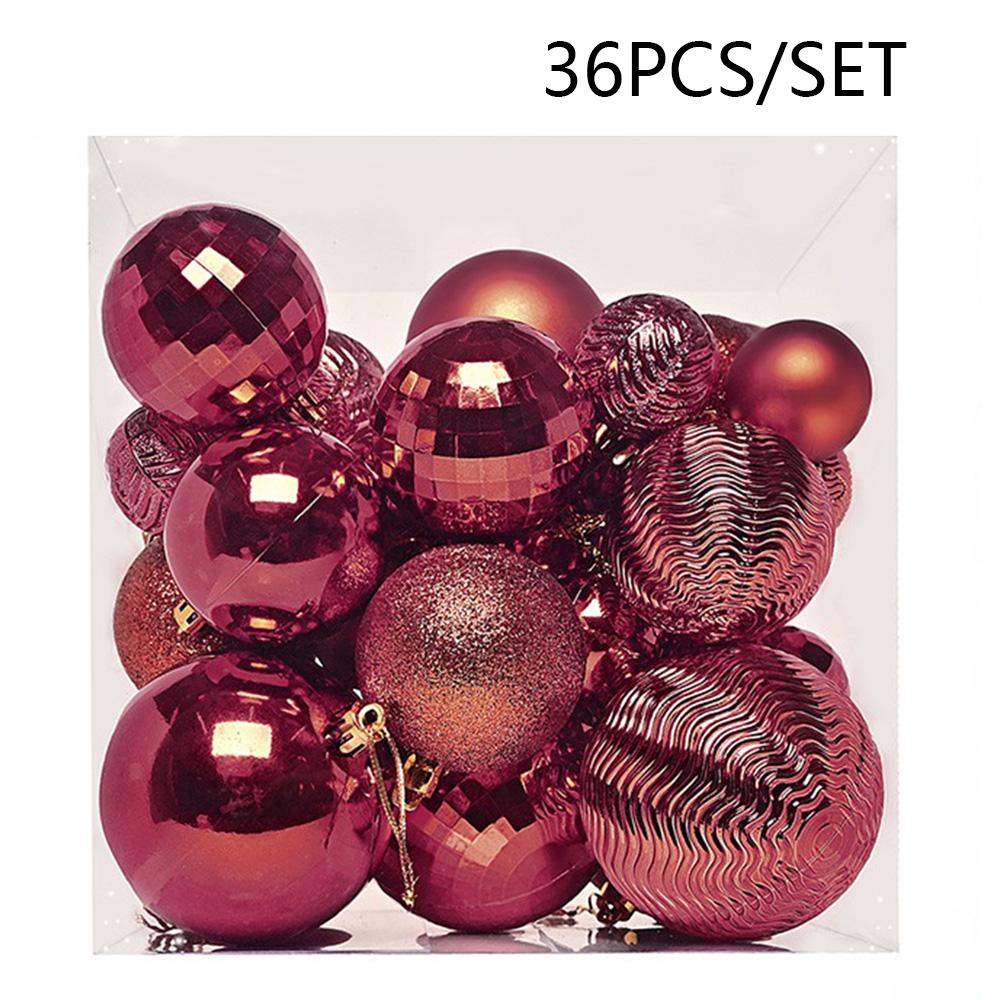 36Pcs 4/6/8cm Mixed Size Plastic Christmas Ball Ornaments Xmas Party Hanging Decoration Gift D