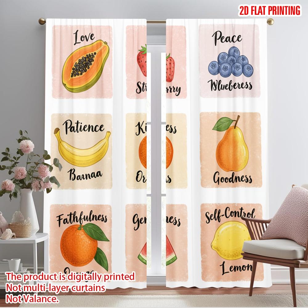 

2pcs 2D flat printing Scene Curtains Love Joy Peace Fruit 100% Polyester Without Electricity Birthday Party for Bedroom Office 52.50×116.00 CM 2pcs