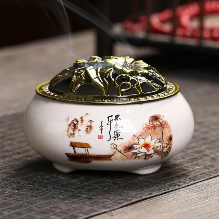Celadon Ceramic Incense Burner for Home, Buddhist Supplies, Sandalwood Incense Path, Ice Crack Kiln Change Design.