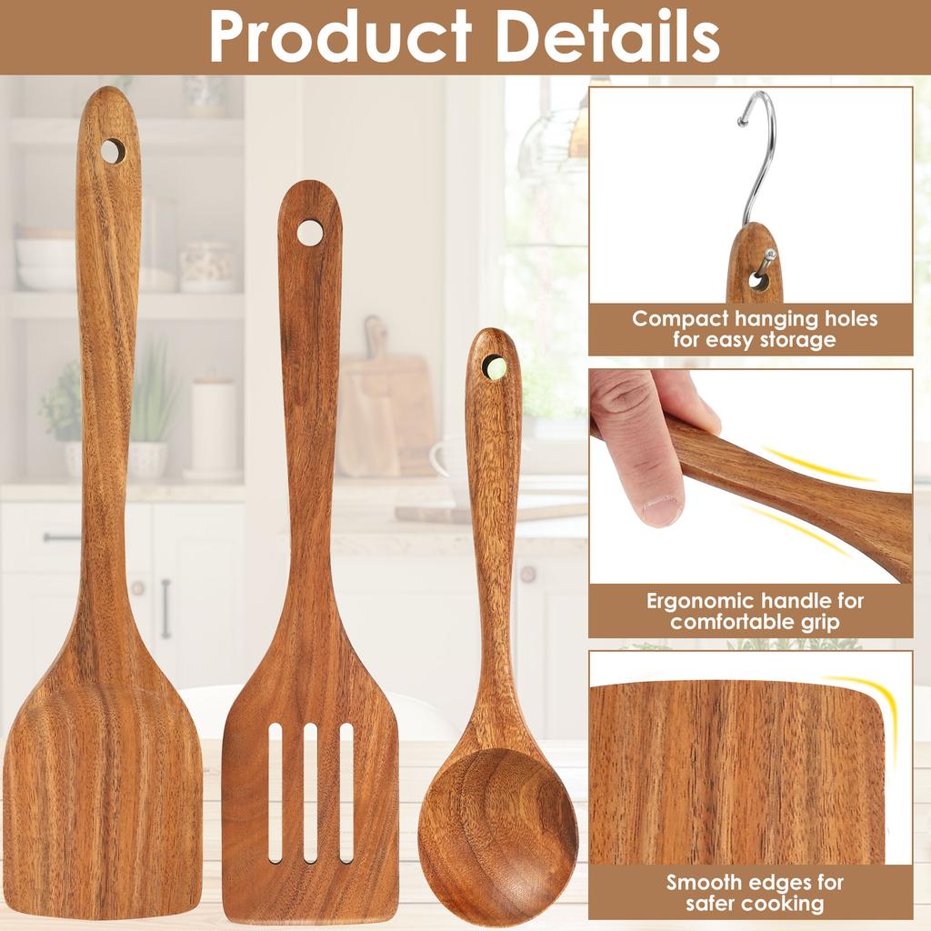 4/5/7Pcs Wooden Spatula Wooden Utensil Set Nonstick Cooking Utensil Set High Temperature Resistant Soup Spoon for Kitchen Gadget