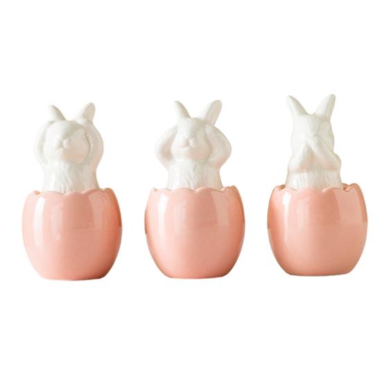

3 шт. Великодні Зламане Яйце Кролик Фігурка Не бачить Не чує Не говорить Зайчик Керамічний рожевий