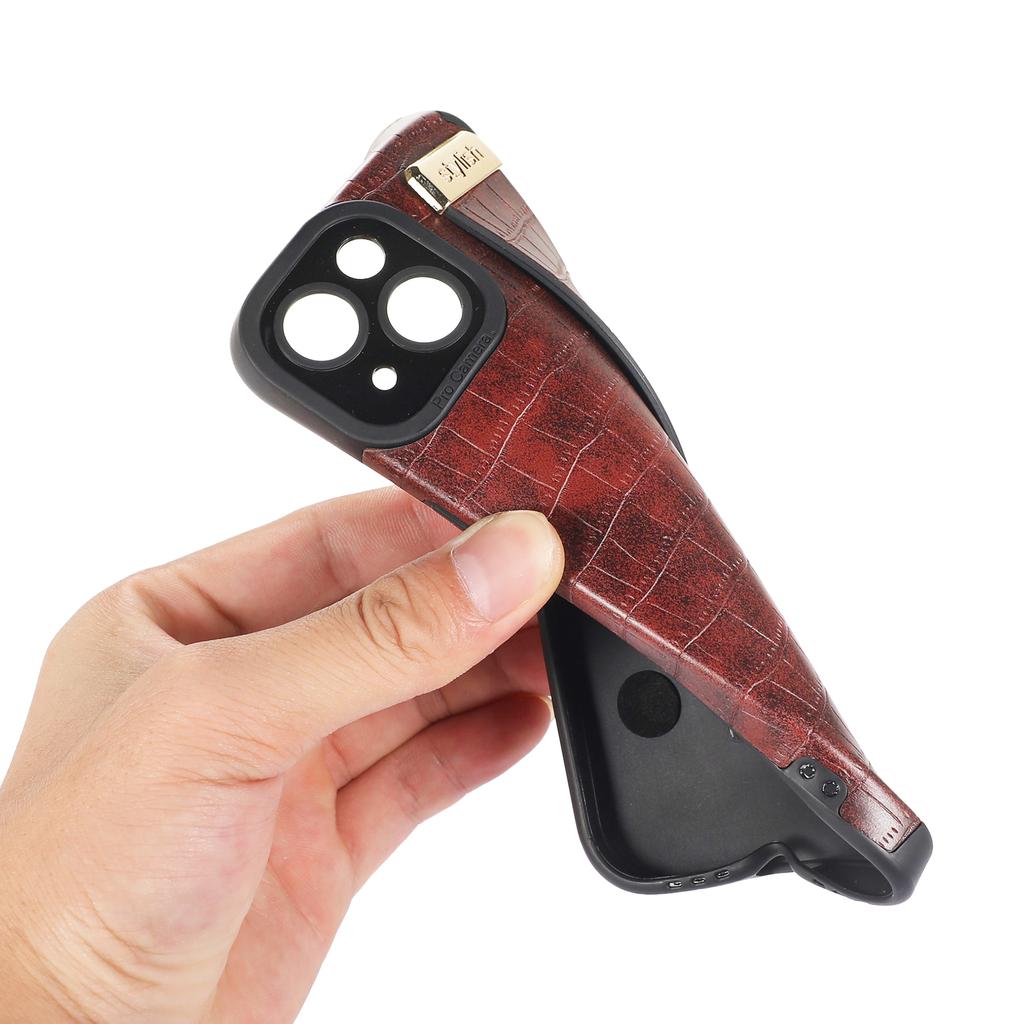 For iPhone 14 Plus Case Crocodile Texture Leather+TPU Phone Cover with Wristband Kickstand