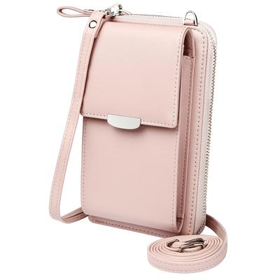KUKOO Petit Sac Bandoulière avec Portefeuille pour Téléphone Portable et Emplacements pour Cartes de Crédit pour Femmes, Version Améliorée à Fermeture Éclair Rose, taille unique