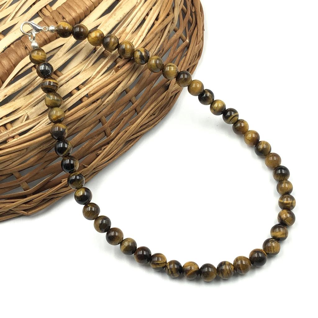 Natural Yellow Tiger Eye Gemstone 8mm Round Beads Jewelry Handmade Designer Necklace 17-21" For Birthday Gift 8BN-31